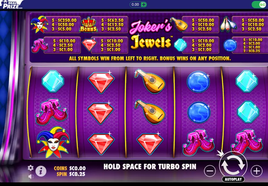 Jokers Jewels gameplay on Real Prize sweepstakes casino