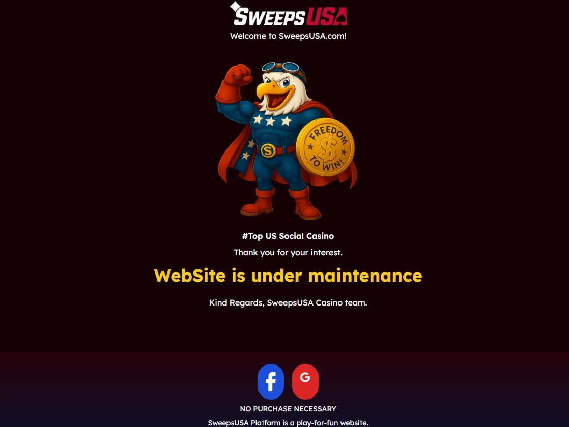 SweepsUSA July 2025 under maintenance