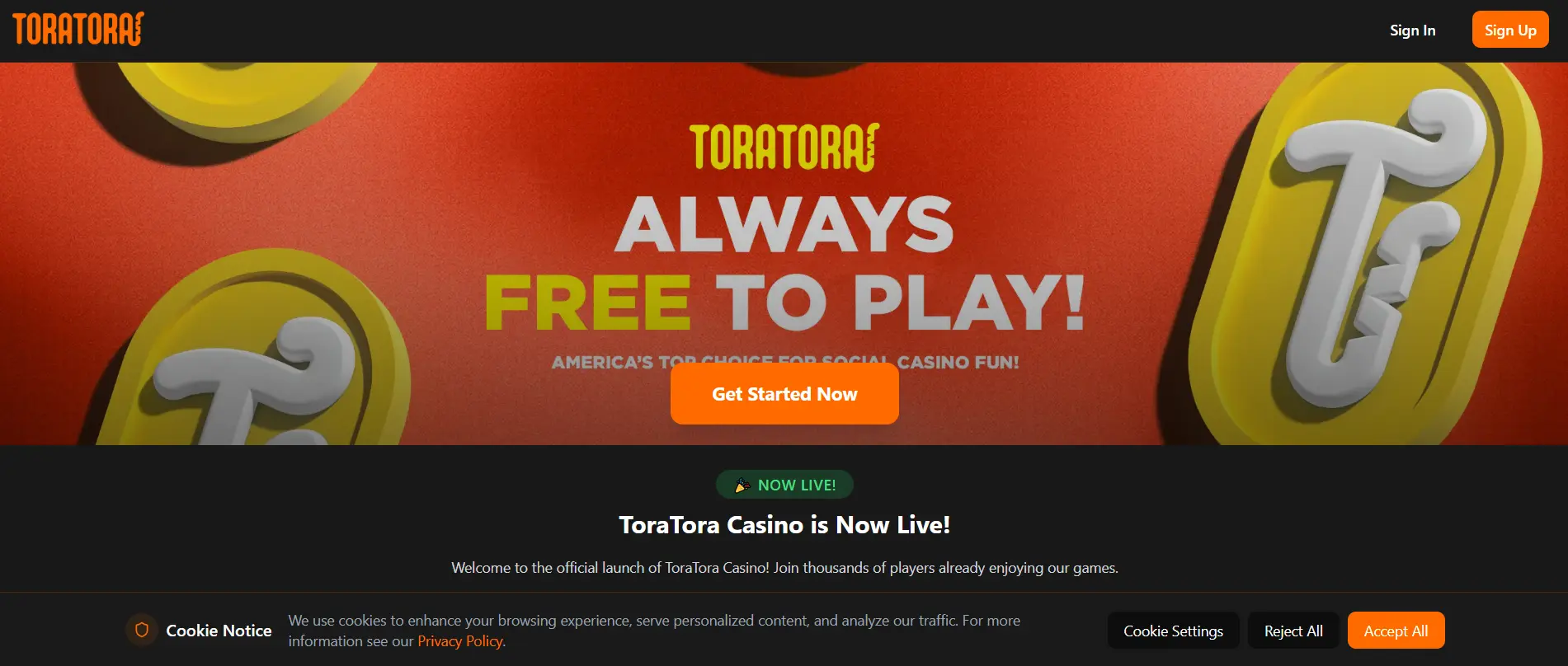 ToraTora Welcome Page