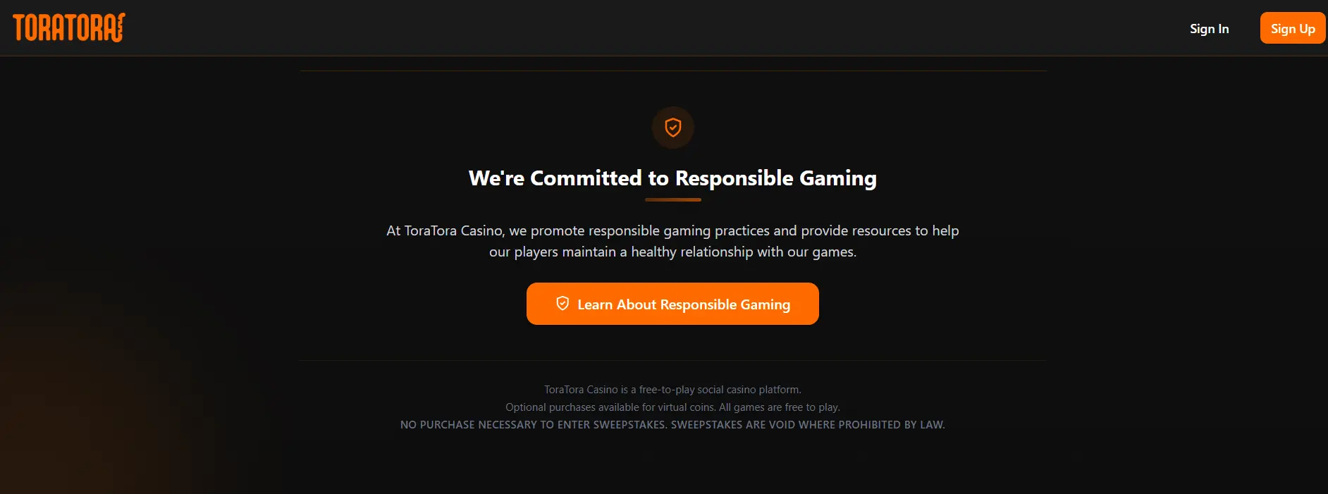 Tora Tora Responsible Gaming